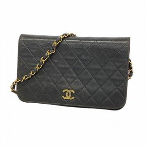 Chanel Matelasse Shoulder Bag with Chain Bag, Lambskin, Black, Women's